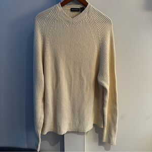 VINTAGE HOLT RENFREW RIBBED  CREAM CASHMERE V-NECK SWEATER RAGLAN SLEEVES UNISEX